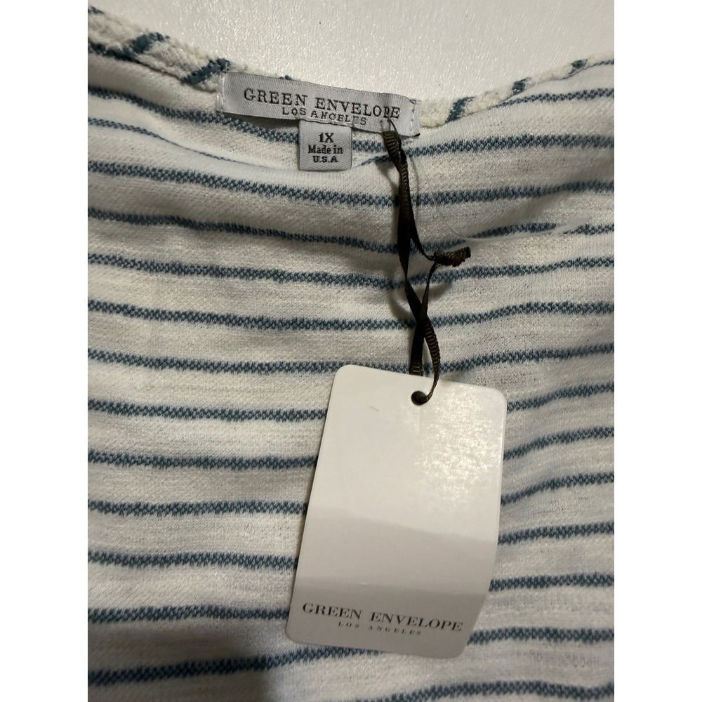 Green Envelope Los Angeles Striped Ruffle Sleeve Knit Top Plus Size 1X